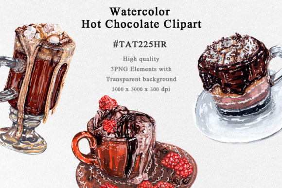 3 Hot Chocolate Watercolor Clipart and Illustrations