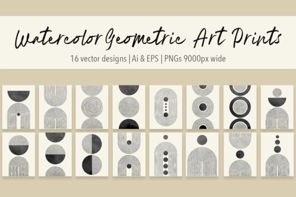 Abstract Watercolor Geometric Prints and Illustrations