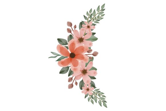 Arrangement of Orange Floral Watercolor Illustrations