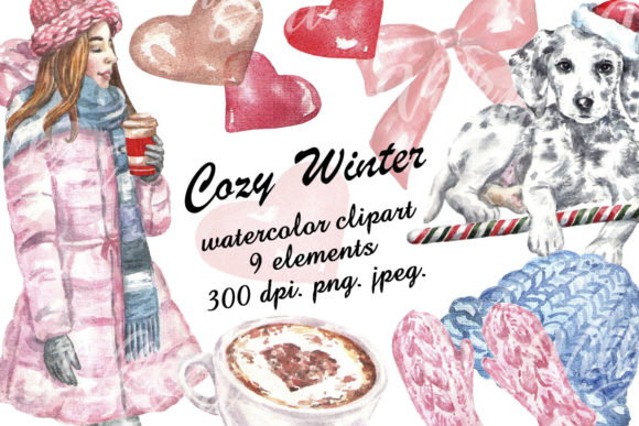 Cozy Winter Fashion Watercolor Clipart and Illustrations