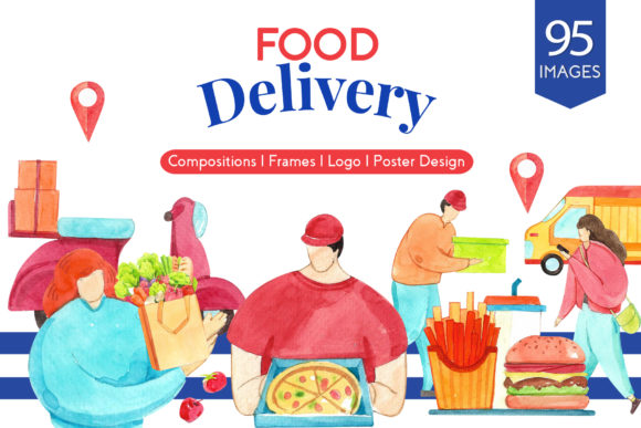 Food Delivery Watercolor Illustrations