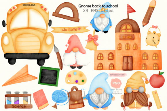 Gnome Back to School Clipart Watercolor