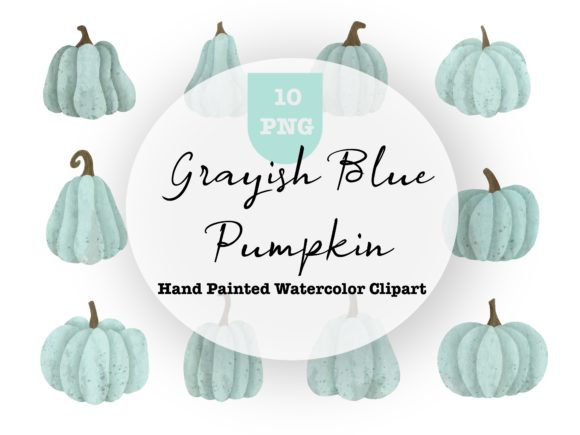 Grayish Blue Pumpkin Watercolor Clipart and Illustrations