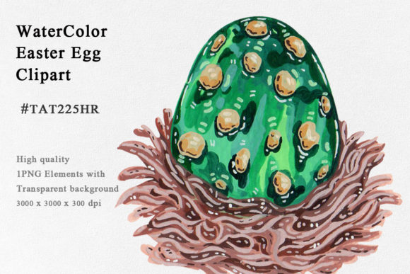 Green Easter Egg Watercolor Clipart and Illustrations