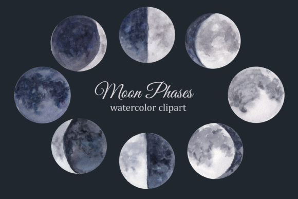 Moon Phases Watercolor Clipart and Illustrations