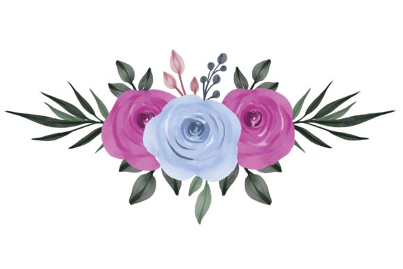 Pink and Blue Roses Watercolor Frame