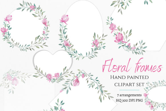 Pink Watercolor Floral Frames for Illustrations