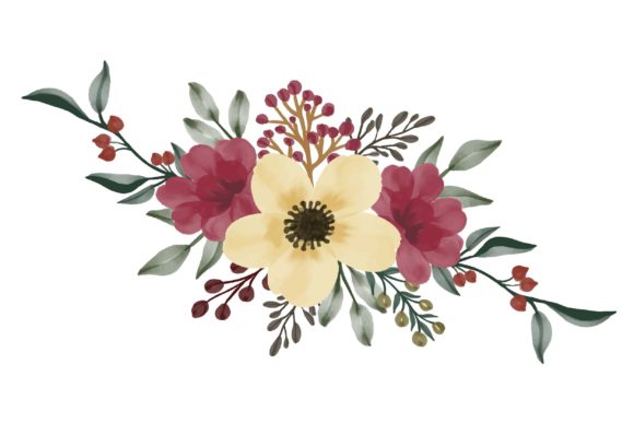 Red and Yellow Watercolor Floral Frame Illustrations