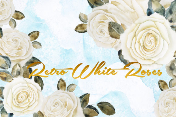 Retro Watercolor White Roses