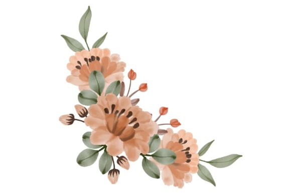 Set of Orange Watercolor Floral Frame Illustrations