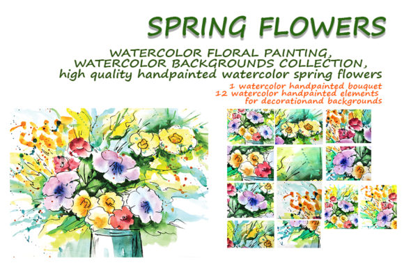 Spring Flowers Watercolor Bouquet Illustrations