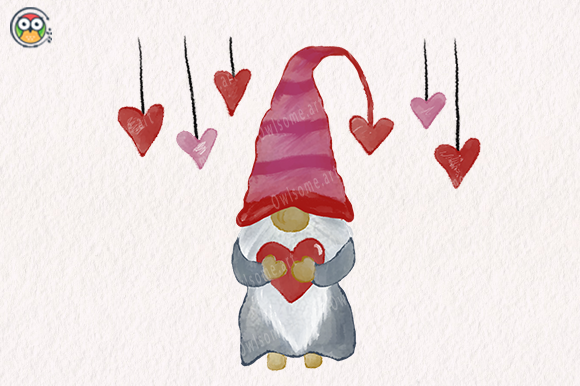 Valentine Gnomes Watercolor Clipart and Illustrations