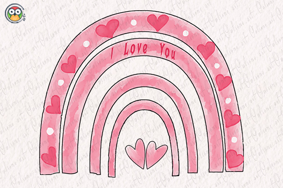 Valentine Rainbow Watercolor Clipart and Illustrations