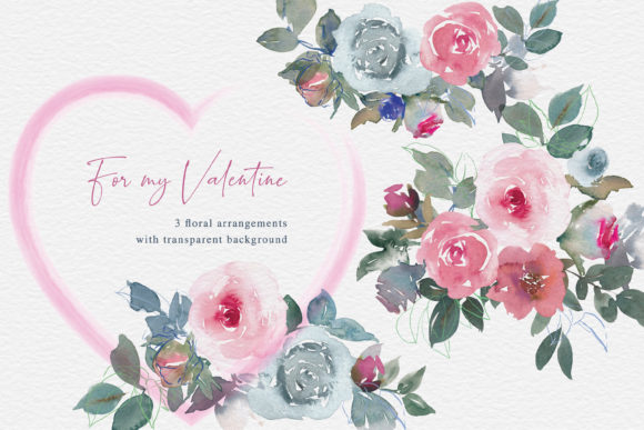 Valentine Watercolor Floral Clipart