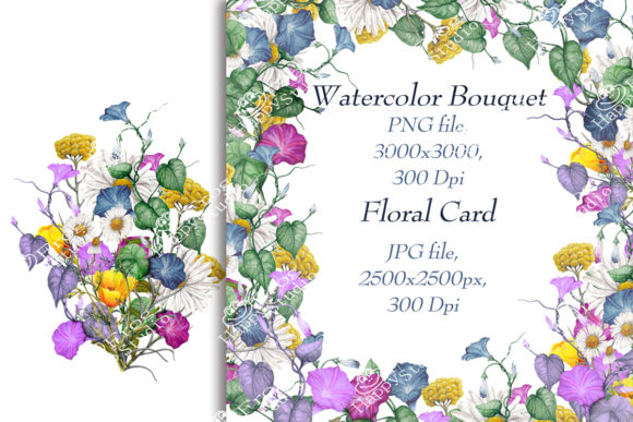 Watercolor Bouquet, Floral Card
