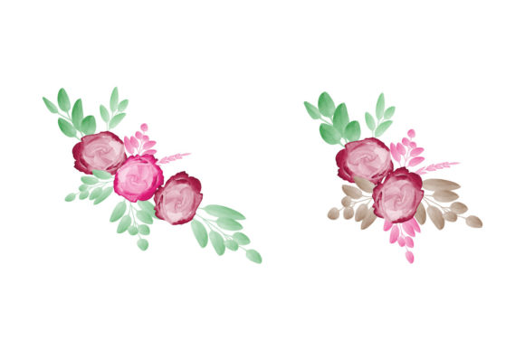 Watercolor Bouquet with Flowers, Set Illustrations