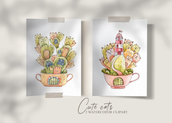 Watercolor Cats Clipart. Nursery Set Illustrations