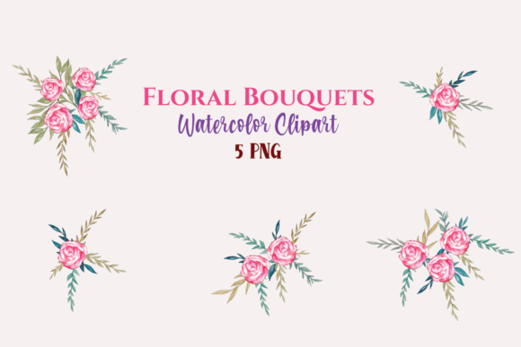 Watercolor Clipart Red Flower Bouquets Illustrations