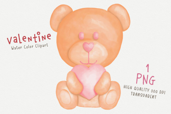 Watercolor Cute Bear with Heart