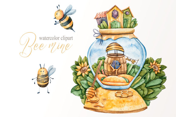 Watercolor Cute Honey Bee Png Files and Illustrations
