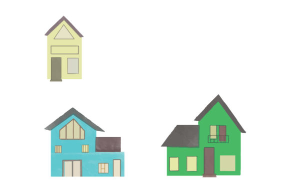 Watercolor Cute Style House Set