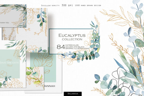 Watercolor Eucalyptus Golden Collection Illustrations