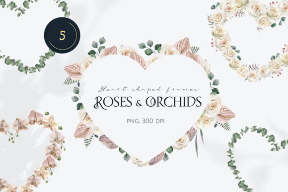 Watercolor Floral Heart Shaped Frames and Illustrations