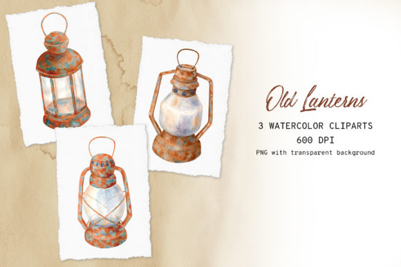 Watercolor Old Rusty Lanterns Cliparts