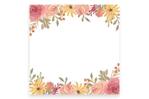 Watercolor Rose Floral Frame Square and Illustrations