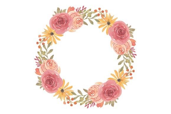 Watercolor Rose Flower Wreath Frame Illustrations