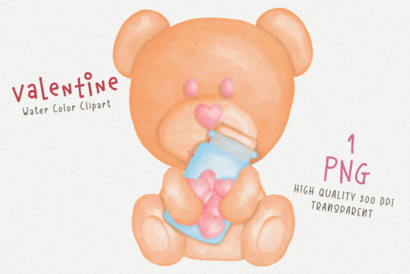 Watercolor Valentine's Day Cute Bear Illustrations