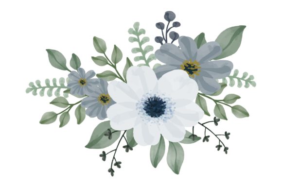 White and Grey Floral Watercolor Frame Illustrations
